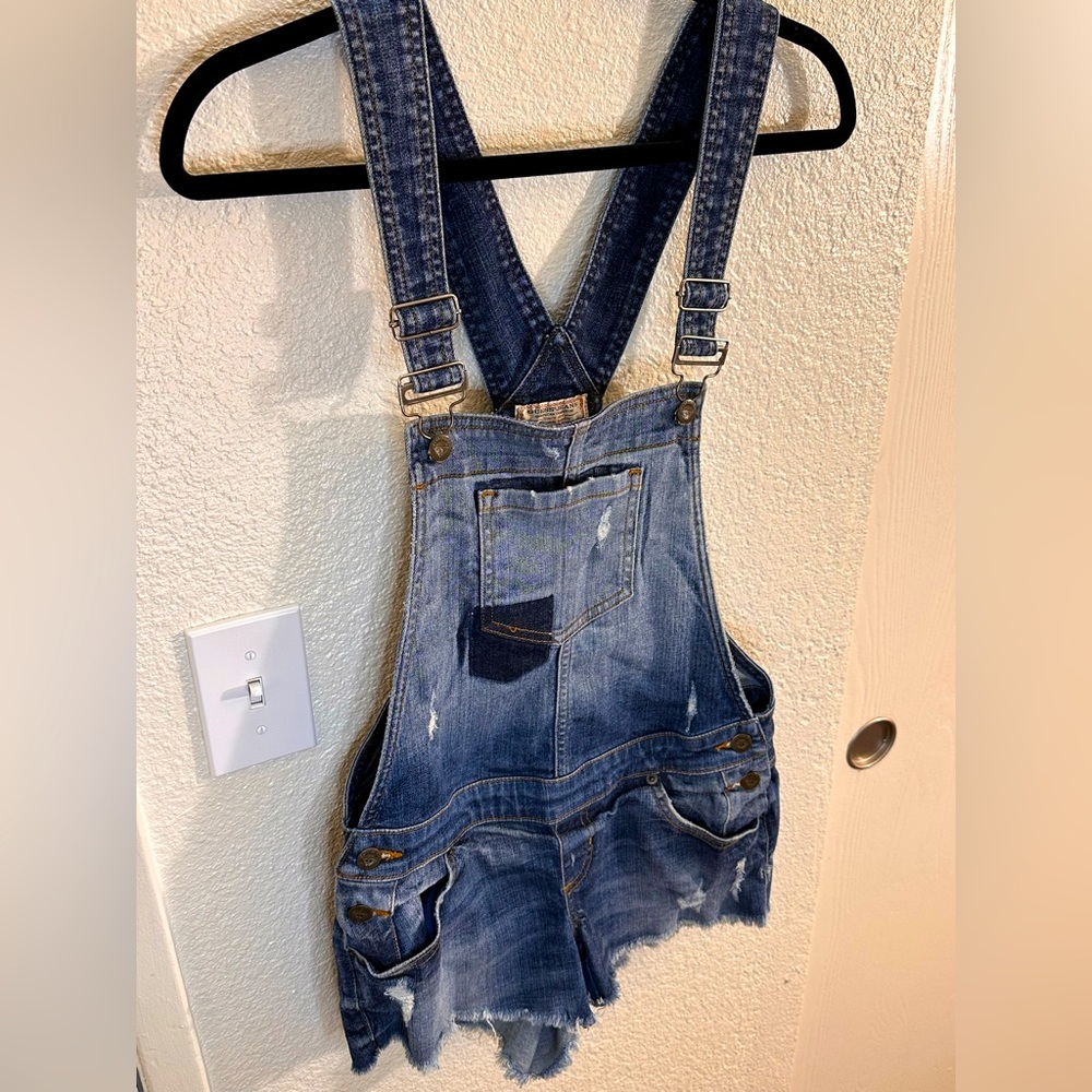 GUESS Jeans, Denim, Distressed Cut-Off Overalls. Size Small.